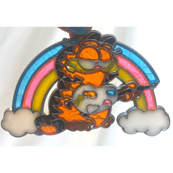 3 Vintage Makit & Bakit Garfield Orange Cat Stained Glass Metal Suncatcher 1980s - Picture 4 of 5